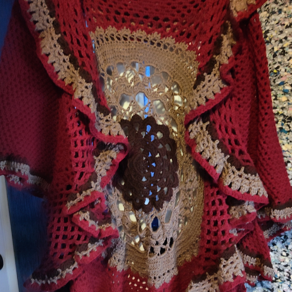 Elegant Crochet Women Sweater - Red and Brown
